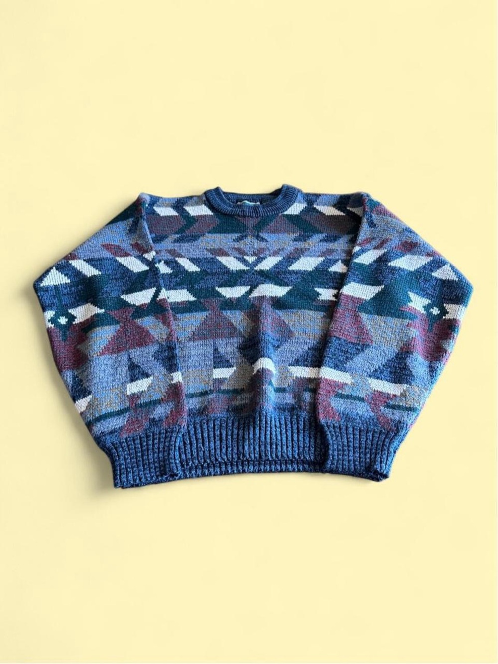 Vintage Campus Abstract Knit Sweater Men’s L Cropped Boxy Geometric